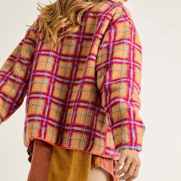 Plaid Zipper Fleece Jacket - Picture 2 of 2